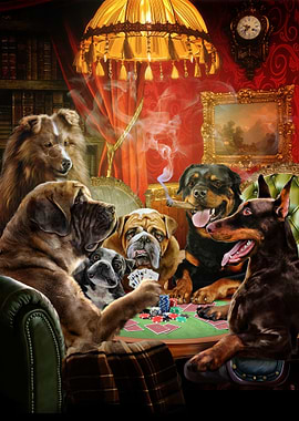 Dog Playing Poker Game