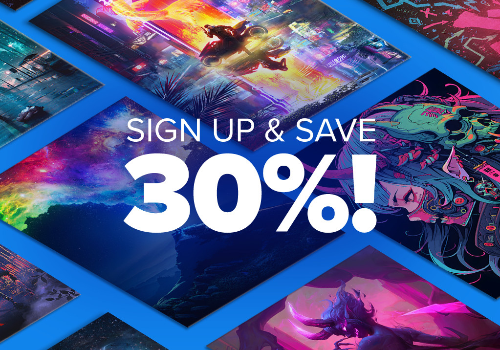 Newsletter signup with 30% discount offer for Displate products